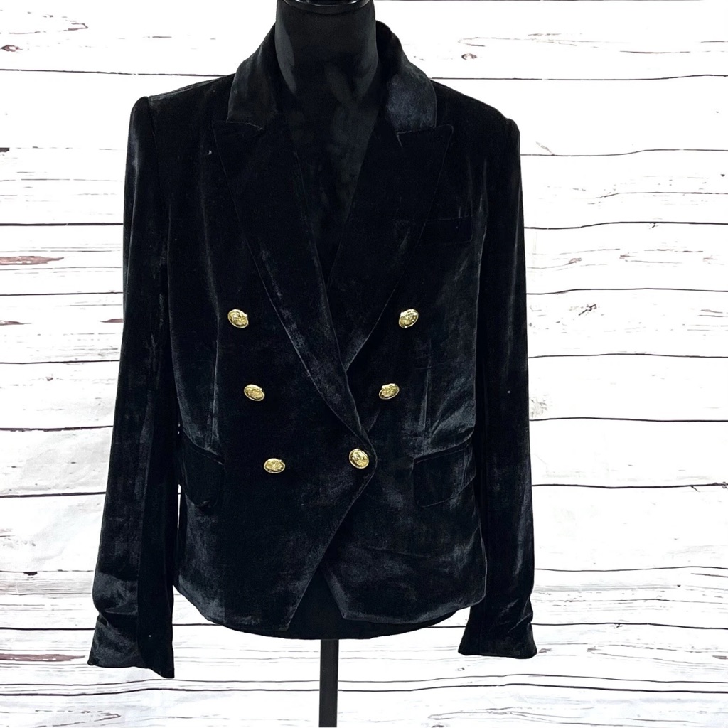 Rachel Zoe Jacket Women’s Medium Black Blazer Double Breast Velvet Long Sleeves